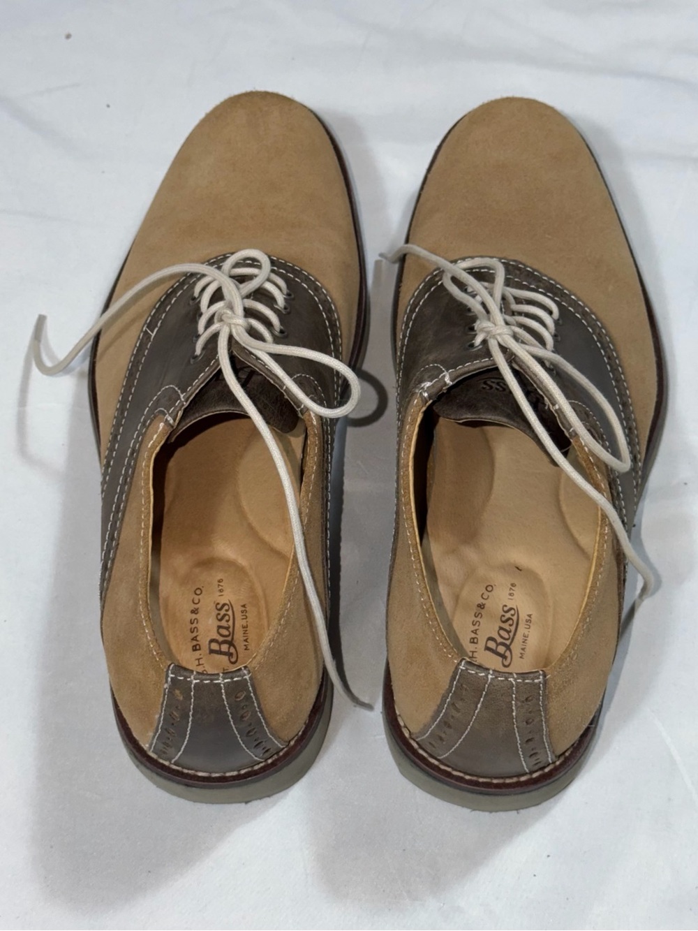 G.H. Bass Pomona Men’s 8.5M Tan Brown Suede Saddle Oxford Shoes Two Tone - Picture 5 of 11